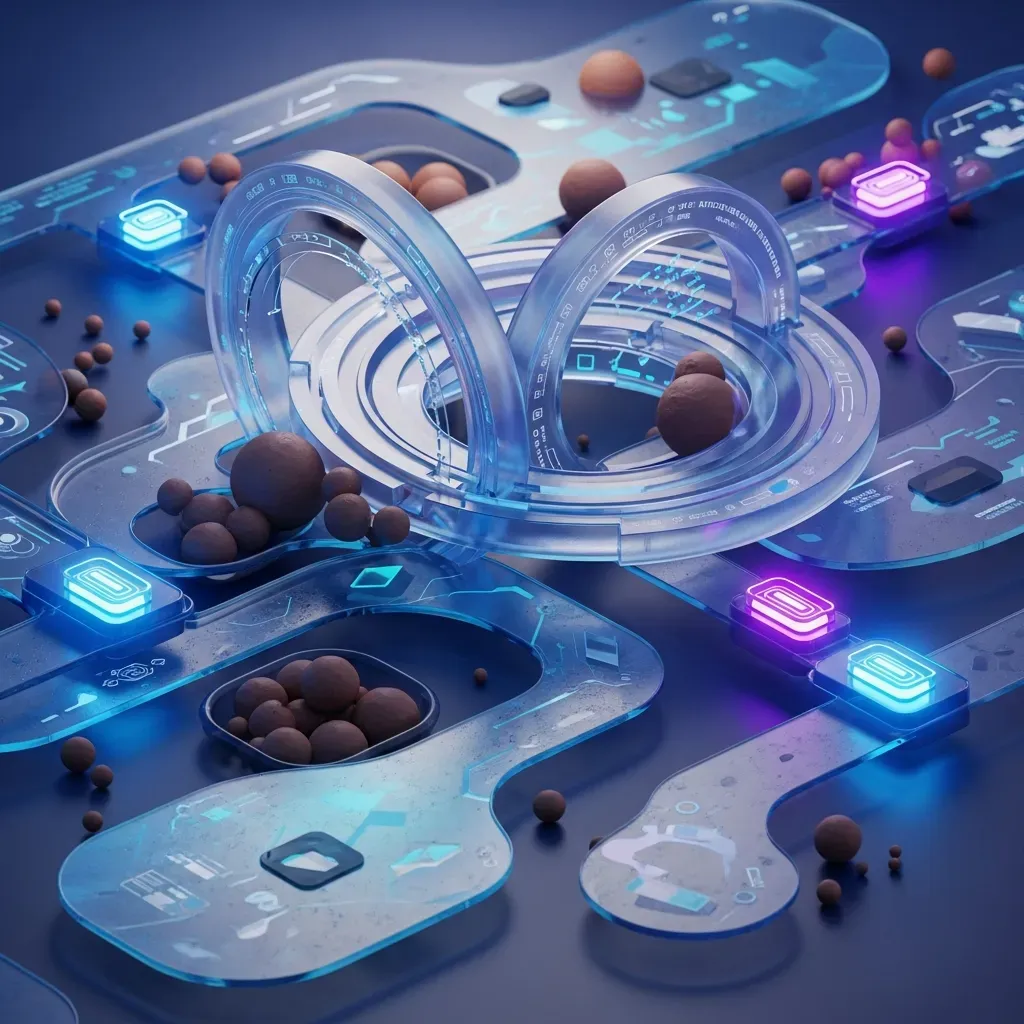 Cloud Governance Automation - 비즈니스의 유연함과 기술적 규칙의 조화를 반투명 유리 소재의 부드러운 곡선과 기하학적 구조로 표현한 모습입니다.