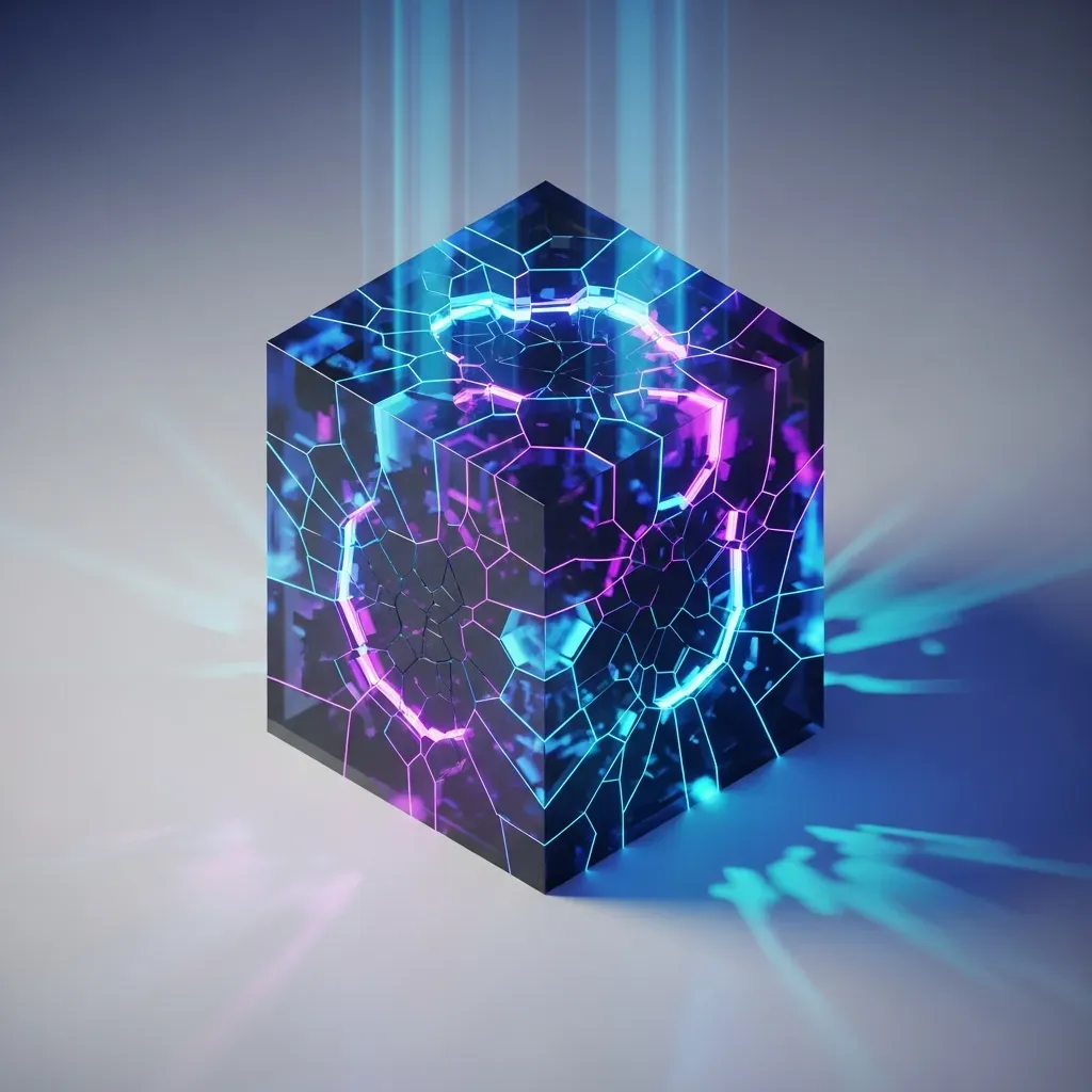 <b>Transformer</b> - 결정체 내부의 균열 사이로 빛이 굴절되며 만드는 복잡한 무늬를 통해, 인공지능의 숨겨진 편향성과 그 속을 알 수 없는 복잡성을 표현하고 있습니다.