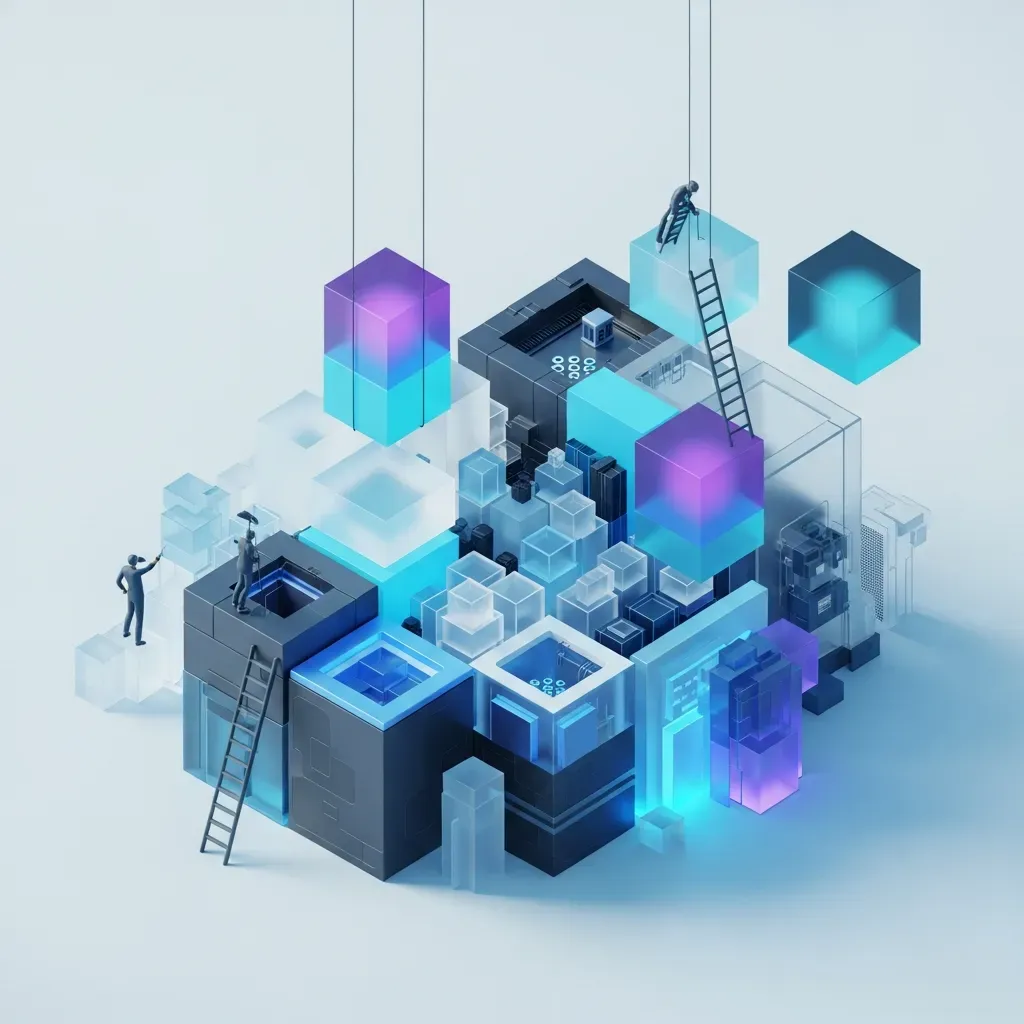 Kubernetes 1.36 - 반투명한 결정체 조각들이 정교하게 분해되고 다시 조립되며 새로운 시작과 변화를 상징하는 모습입니다.